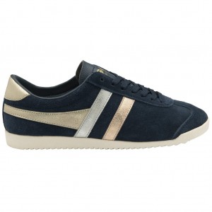 Gola Classics Bullet Mirror Trident Sneakers Azul Marino Plateadas Doradas Colombia | 609RTIPFX
