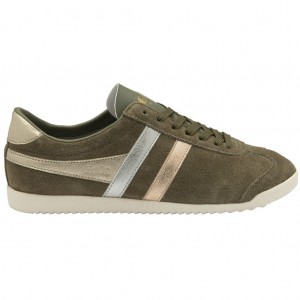 Gola Classics Bullet Mirror Trident Sneakers Kaki Plateadas Doradas Colombia | 218NOAKGP