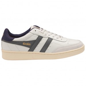 Gola Classics Contact Leather Sneakers Blancas Azul Marino Colombia | 582UBGEAX