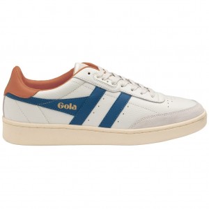 Gola Classics Contact Leather Sneakers Blancas Azules Naranjas Colombia | 390ZCOLJY