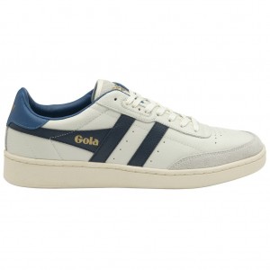 Gola Classics Contact Leather Sneakers Blancas Azul Marino Azules Colombia | 985TMPNUS