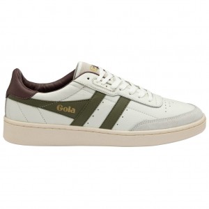 Gola Classics Contact Leather Sneakers Blancas Kaki Burdeos Colombia | 248LADYEB