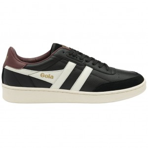 Gola Classics Contact Leather Sneakers Negras Blancas Burdeos Colombia | 731DXWKBU