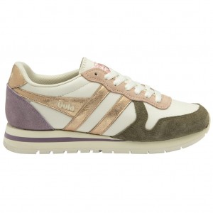Gola Classics Daytona Quadrant Sneakers Blancas Kaki Rosas Doradas Colombia | 702QNTOME