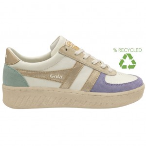 Gola Classics Grandslam Quadrant Sneakers Blancas Lavanda Doradas Verde Colombia | 046GYJNBO