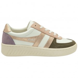 Gola Classics Grandslam Quadrant Sneakers Blancas Kaki Rosas Doradas Colombia | 876IELFVB