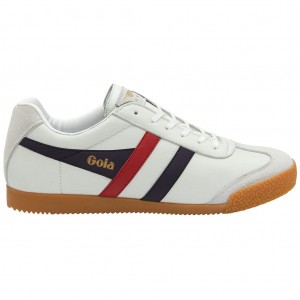 Gola Classics Harrier Leather Sneakers Blancas Azul Marino Rojas Colombia | 069STFQAZ
