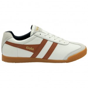 Gola Classics Harrier Leather Sneakers Blancas Naranjas Azul Marino Colombia | 413YHMWFP