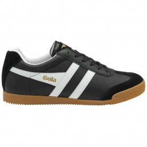 Gola Classics Harrier Leather Sneakers Negras Blancas Blancas Colombia | 380ZXUKEH