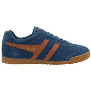 Gola Classics Harrier Suede Sneakers Azules Naranjas Colombia | 472PTAFZK