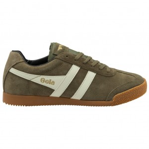 Gola Classics Harrier Suede Sneakers Kaki Blancas Negras Colombia | 974ABLTZG