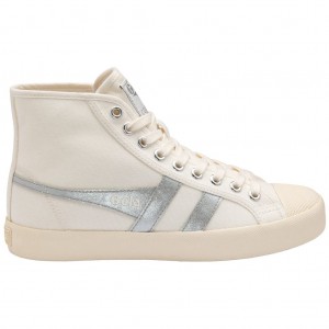 Gola Vegan Classics Coaster Flame High Sneakers Blancas Plateadas Colombia | 983RZHIVG