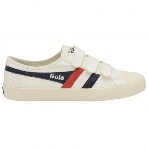 Gola Vegan Classics Coaster Strap Sneakers Blancas Azul Marino Rojas Colombia | 402NRPAXQ