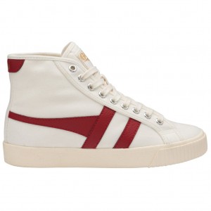 Gola Vegan Classics Tennis Mark Cox High Sneakers Blancas Rojas Oscuro Colombia | 395KRHGSP