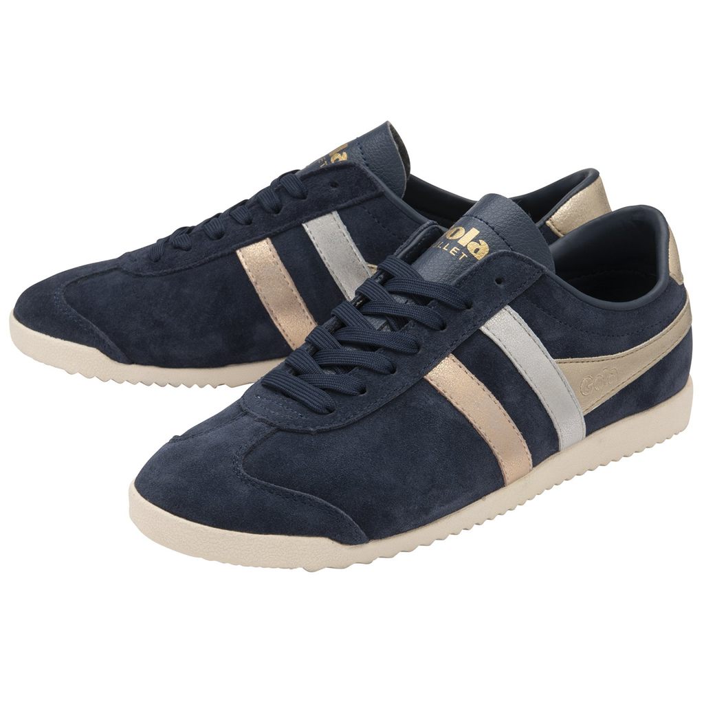 Gola Classics Bullet Mirror Trident Sneakers Azul Marino Plateadas Doradas Colombia | 609RTIPFX