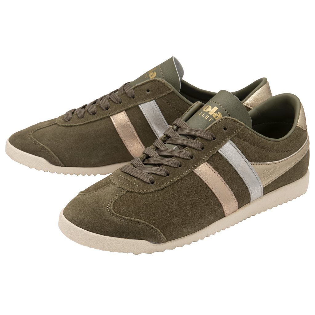 Gola Classics Bullet Mirror Trident Sneakers Kaki Plateadas Doradas Colombia | 218NOAKGP