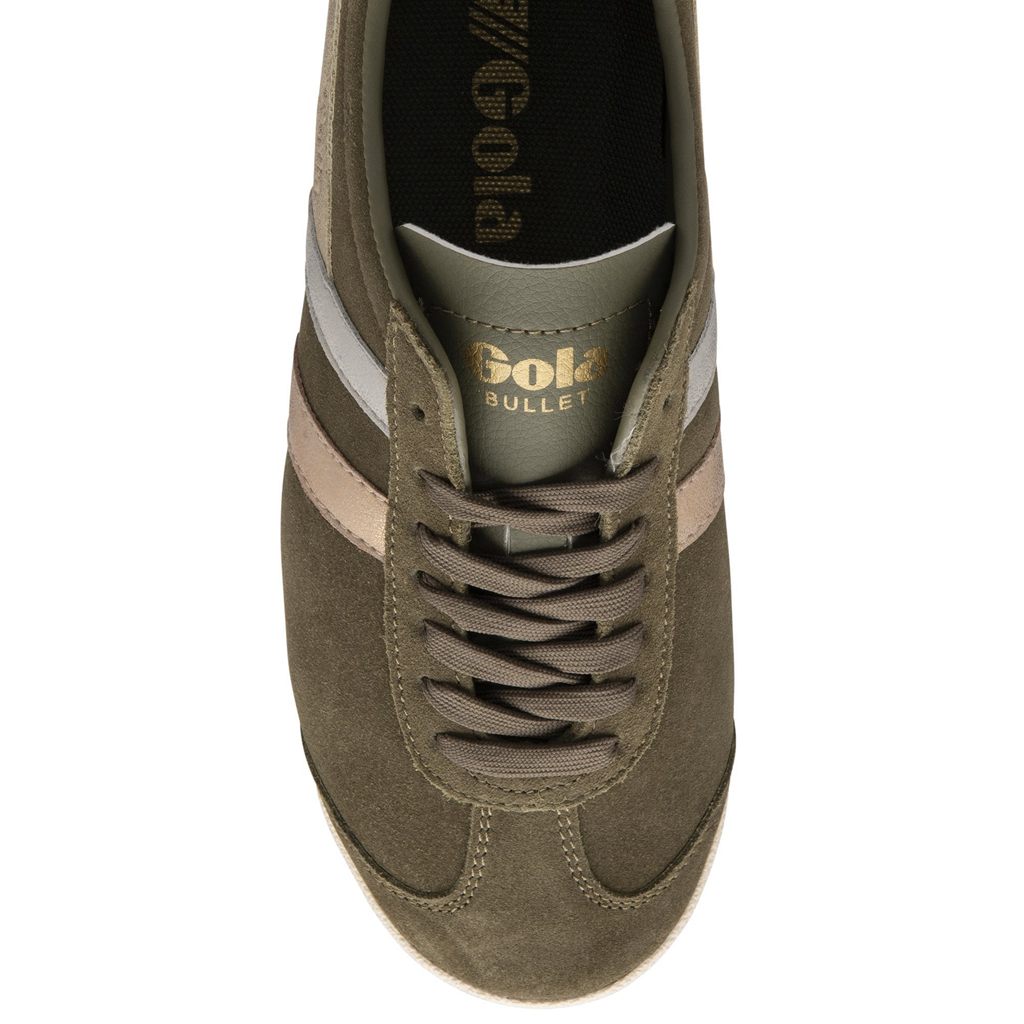 Gola Classics Bullet Mirror Trident Sneakers Kaki Plateadas Doradas Colombia | 218NOAKGP