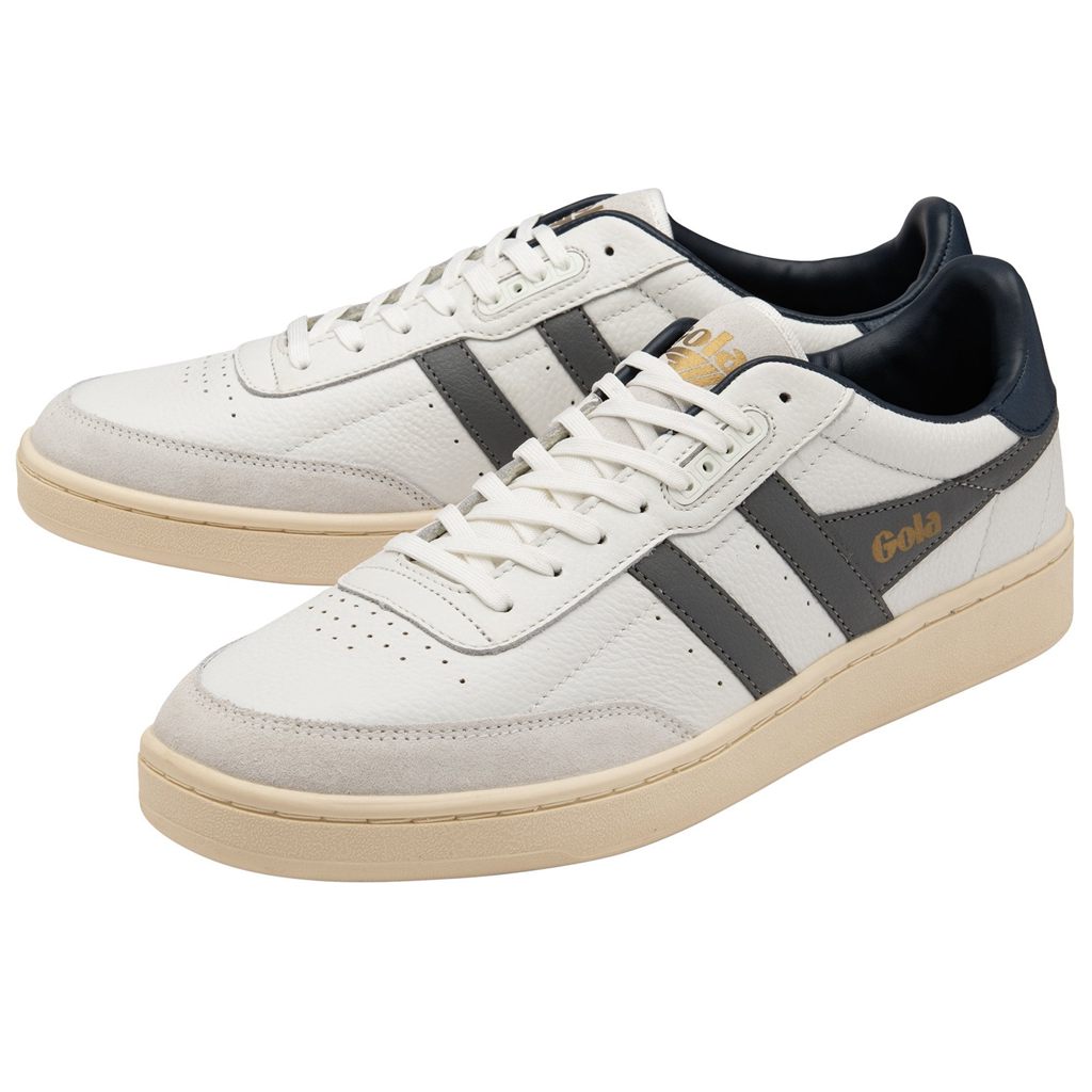 Gola Classics Contact Leather Sneakers Blancas Azul Marino Colombia | 582UBGEAX