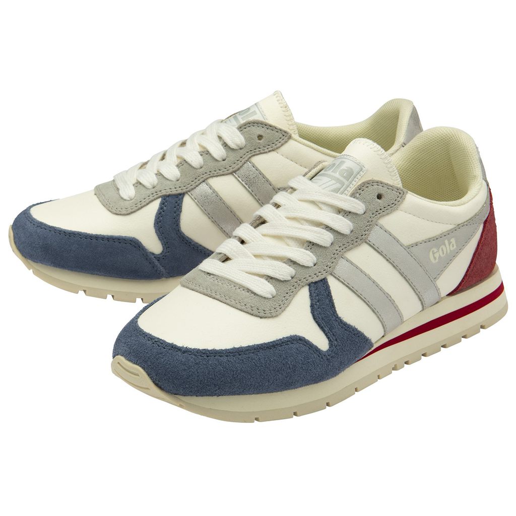Gola Classics Daytona Quadrant Sneakers Blancas Plateadas Rojas Oscuro Colombia | 452FSTDBW