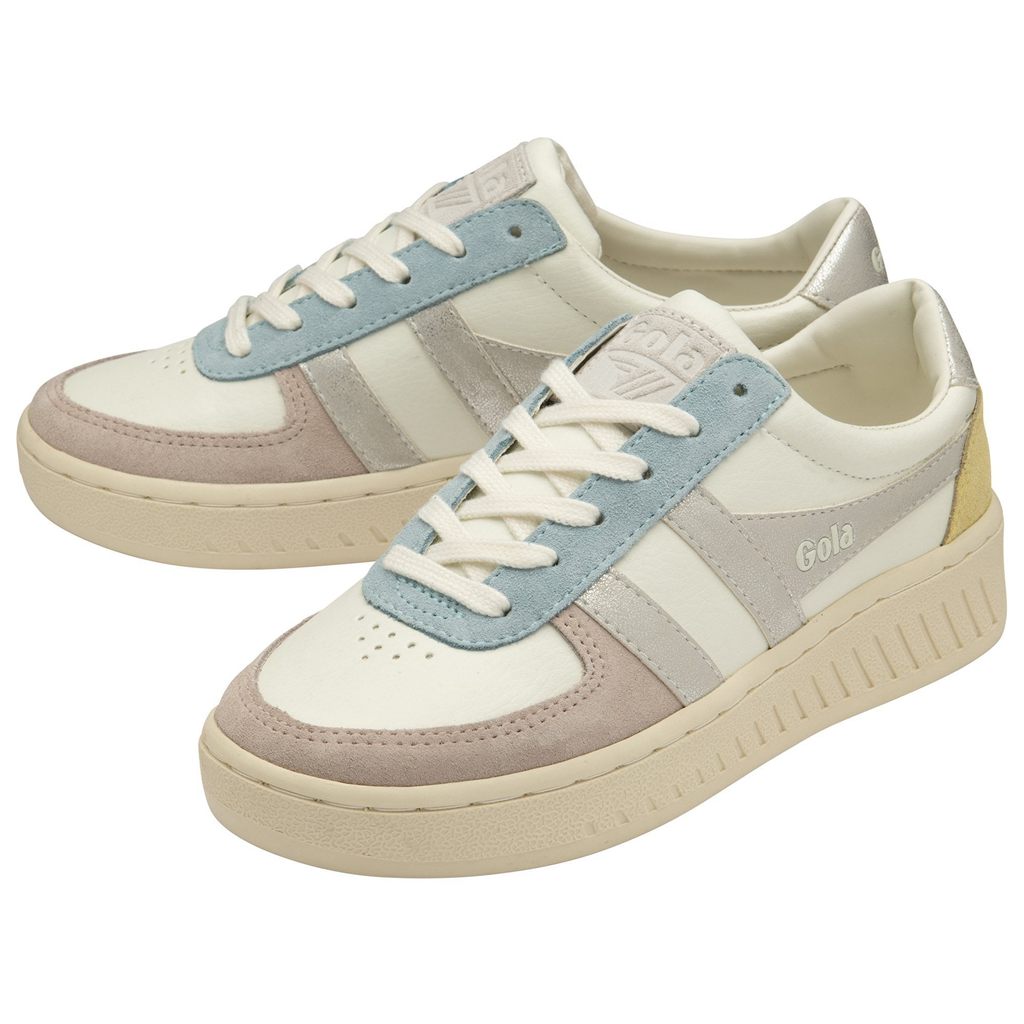 Gola Classics Grandslam Quadrant Sneakers Blancas Plateadas Limón Colombia | 850HKVQUT