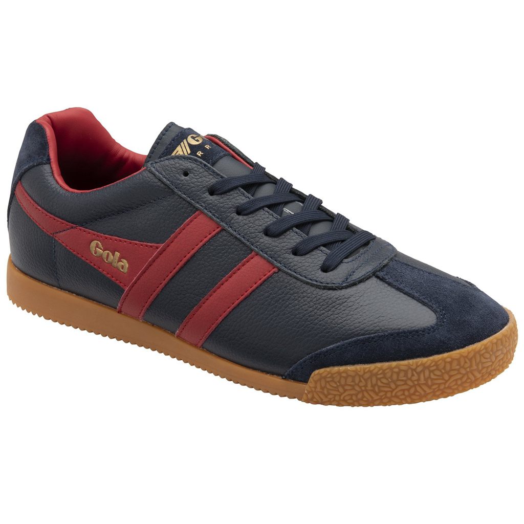 Gola Classics Harrier Leather Sneakers Azul Marino Rojas Oscuro Rojas Oscuro Colombia | 980FPZUHE