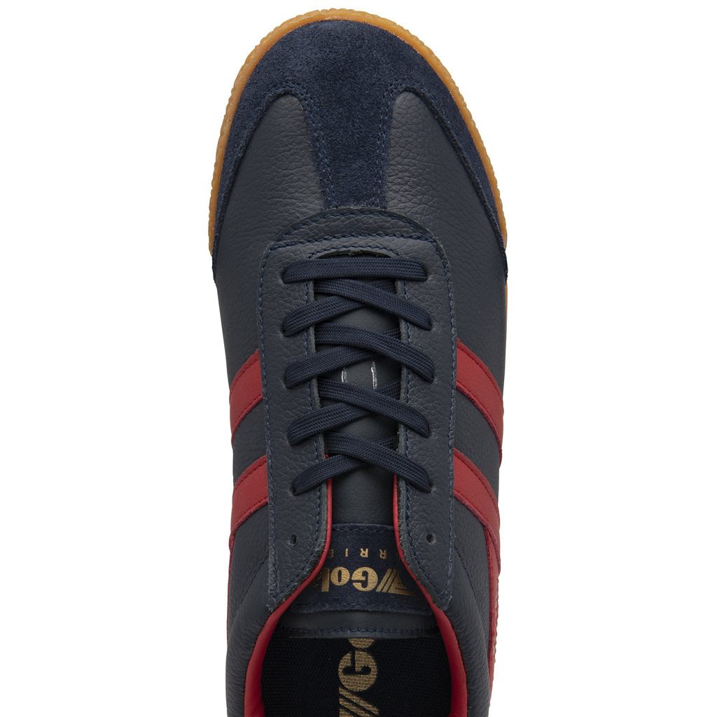 Gola Classics Harrier Leather Sneakers Azul Marino Rojas Oscuro Rojas Oscuro Colombia | 980FPZUHE