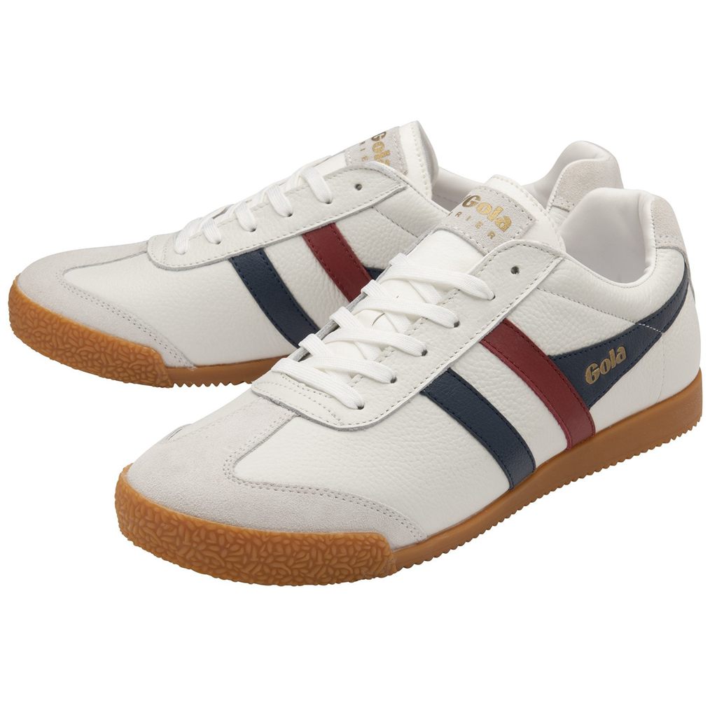 Gola Classics Harrier Leather Sneakers Blancas Azul Marino Rojas Colombia | 069STFQAZ