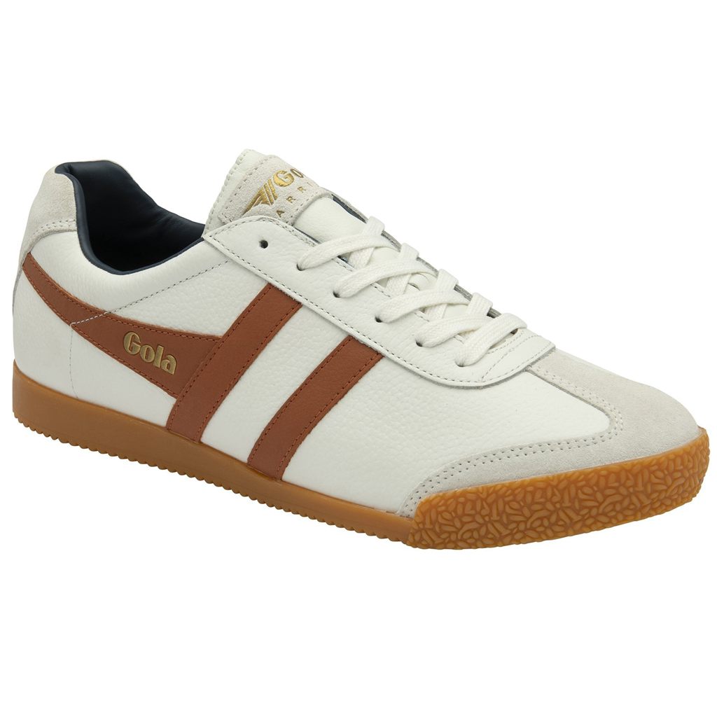Gola Classics Harrier Leather Sneakers Blancas Naranjas Azul Marino Colombia | 413YHMWFP