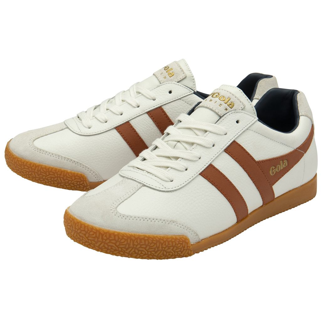 Gola Classics Harrier Leather Sneakers Blancas Naranjas Azul Marino Colombia | 413YHMWFP