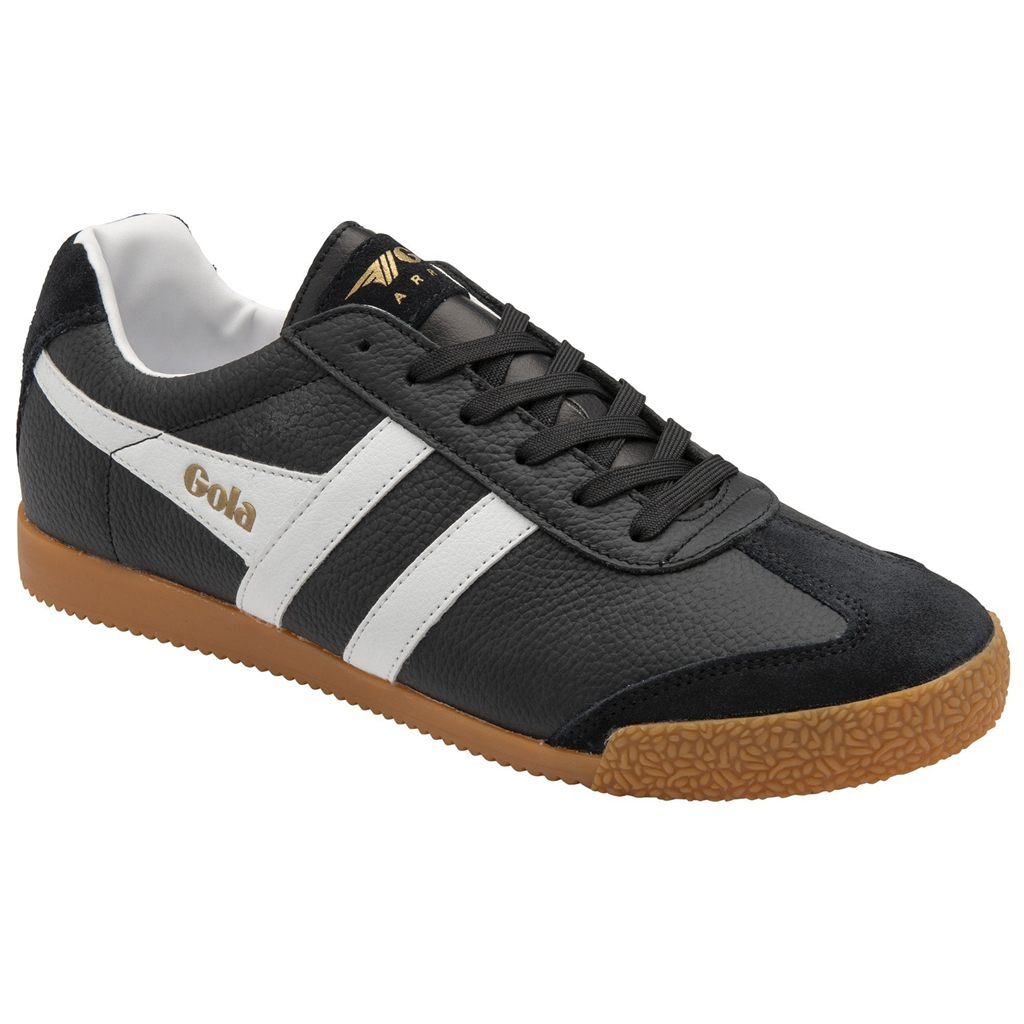 Gola Classics Harrier Leather Sneakers Negras Blancas Blancas Colombia | 380ZXUKEH
