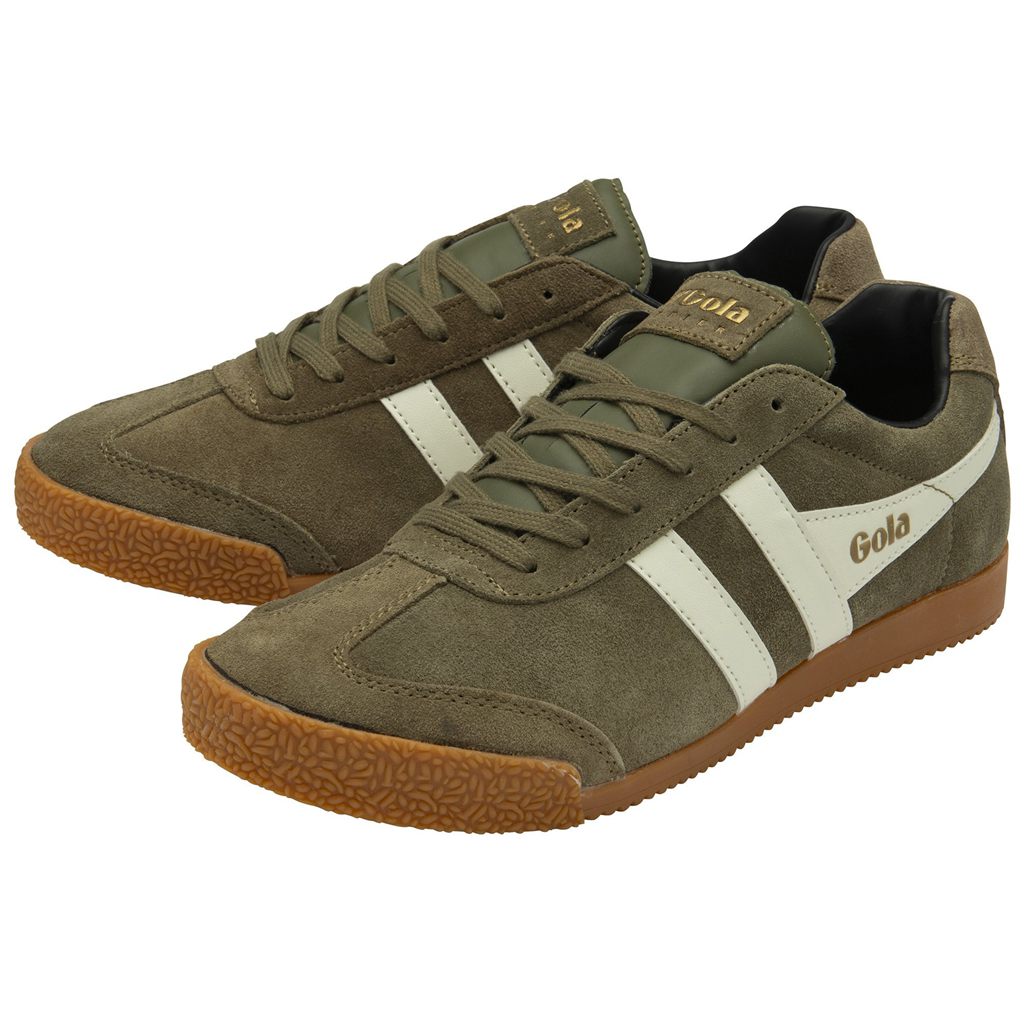 Gola Classics Harrier Suede Sneakers Kaki Blancas Negras Colombia | 974ABLTZG