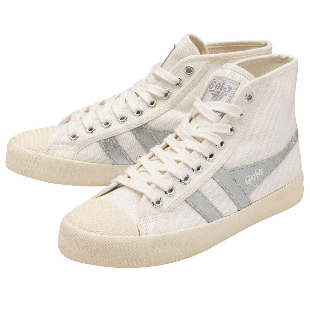 Gola Vegan Classics Coaster Flame High Sneakers Blancas Plateadas Colombia | 983RZHIVG