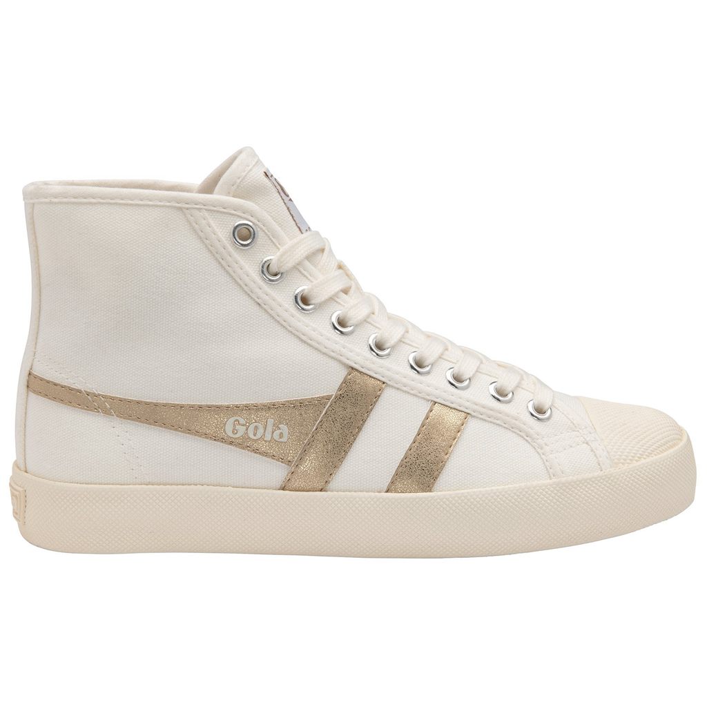 Gola Vegan Classics Coaster Flame High Sneakers Blancas Doradas Colombia | 950EAWLST
