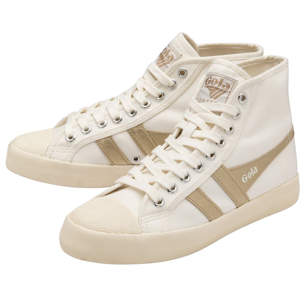 Gola Vegan Classics Coaster Flame High Sneakers Blancas Doradas Colombia | 950EAWLST