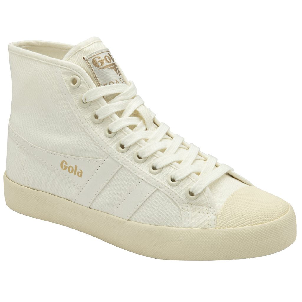 Gola Vegan Classics Coaster High Sneakers Blancas Doradas Colombia | 067WGAVIP