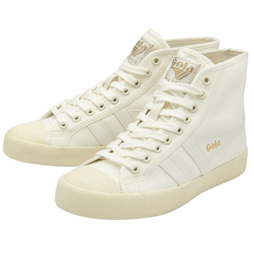 Gola Vegan Classics Coaster High Sneakers Blancas Doradas Colombia | 067WGAVIP