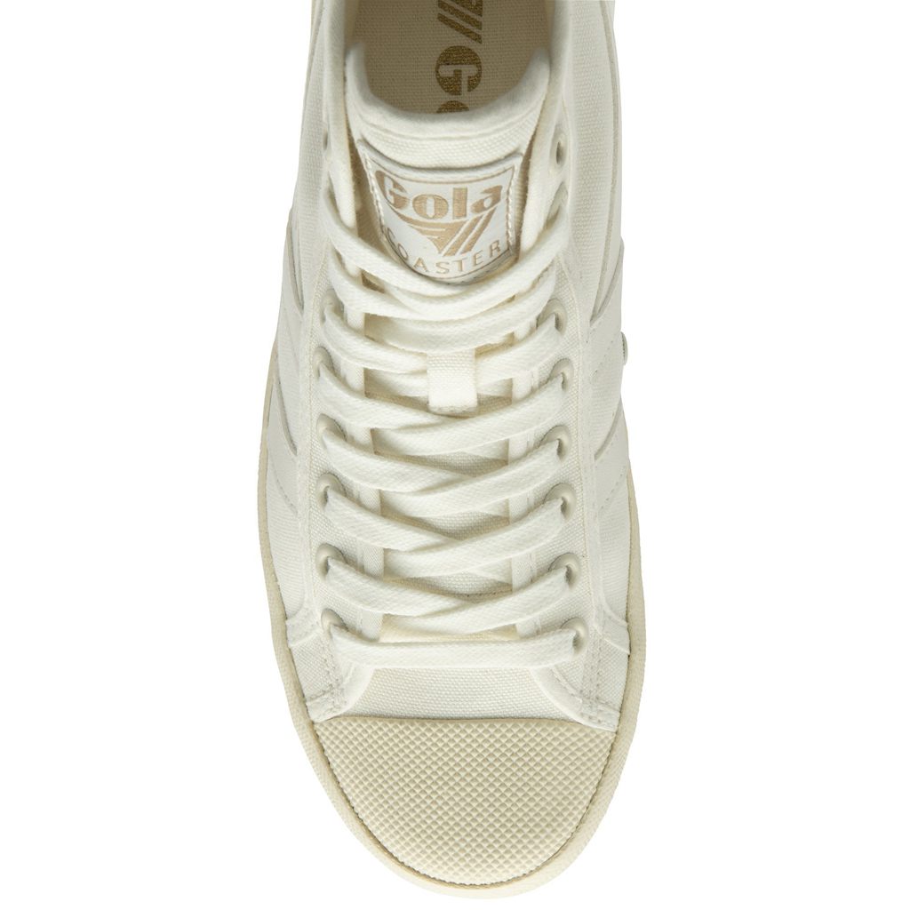Gola Vegan Classics Coaster High Sneakers Blancas Doradas Colombia | 067WGAVIP