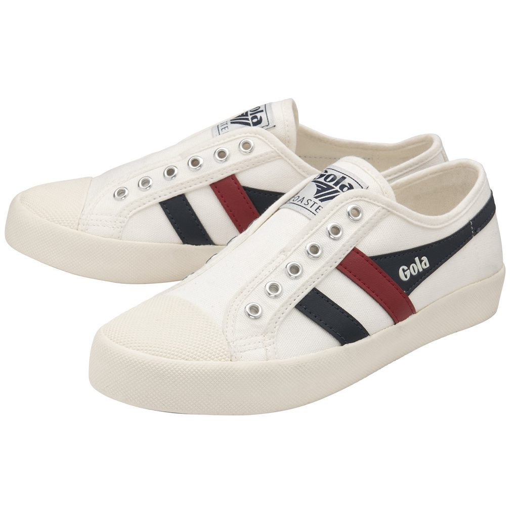 Gola Vegan Classics Coaster Slip Shoes Blancas Azul Marino Rojas Colombia | 428OTFYLH