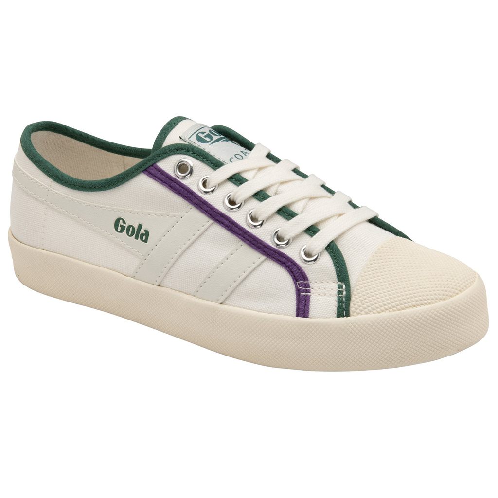 Gola Vegan Classics Coaster Smash Shoes Blancas Verde Oscuro Moradas Colombia | 579YVTPQN