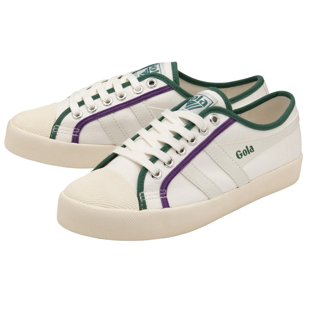 Gola Vegan Classics Coaster Smash Shoes Blancas Verde Oscuro Moradas Colombia | 579YVTPQN