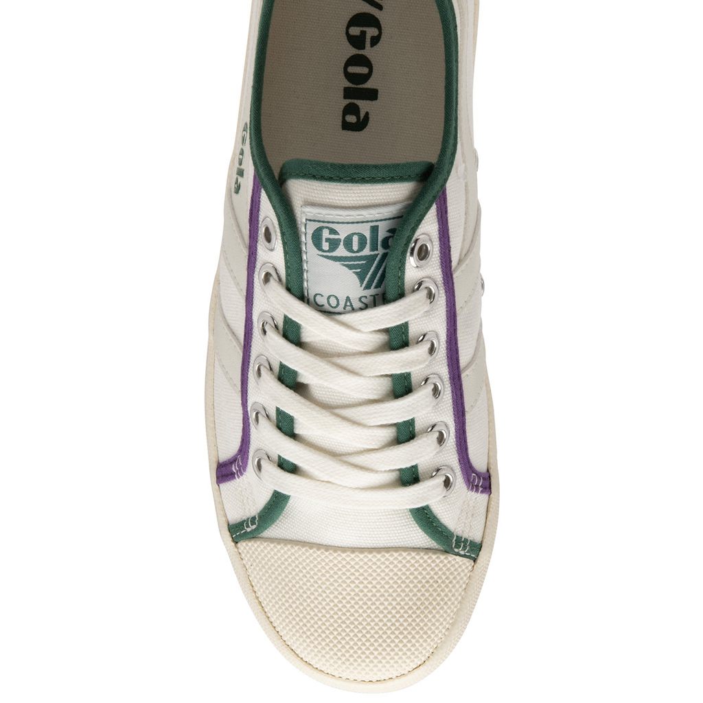 Gola Vegan Classics Coaster Smash Shoes Blancas Verde Oscuro Moradas Colombia | 579YVTPQN